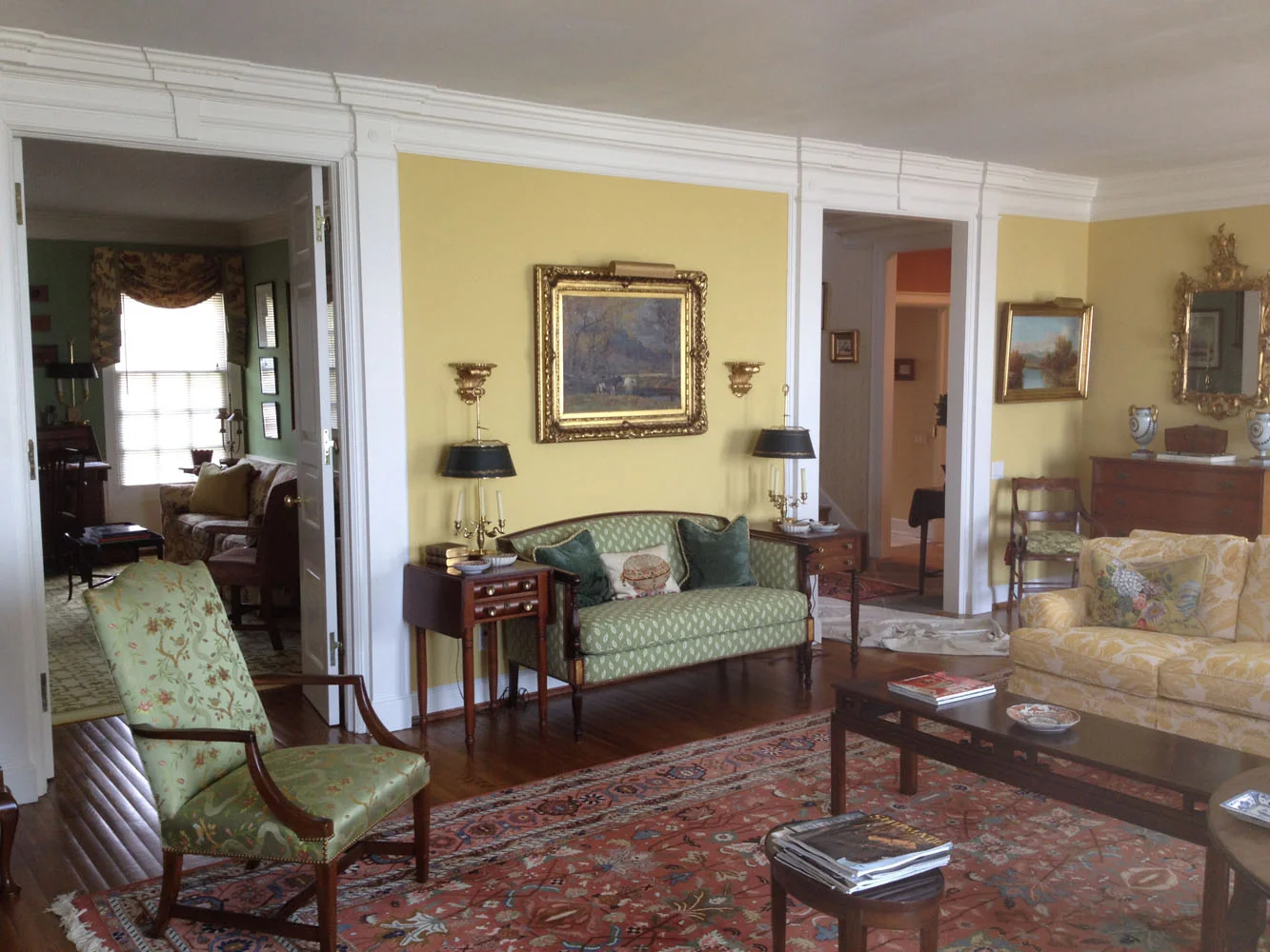 Yellow-walled historic living room